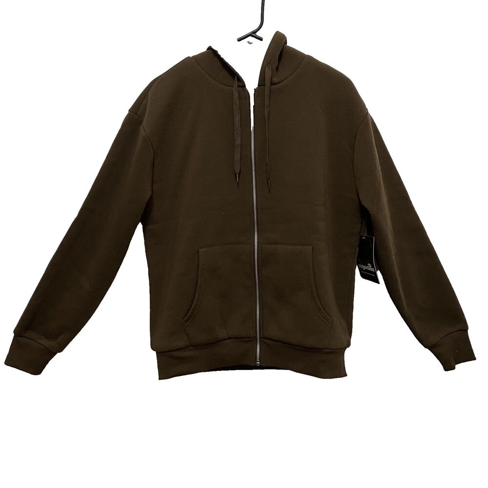 Sugarkiss Women’s Zip Up Hoodie Sherpa Lined Brown Size M